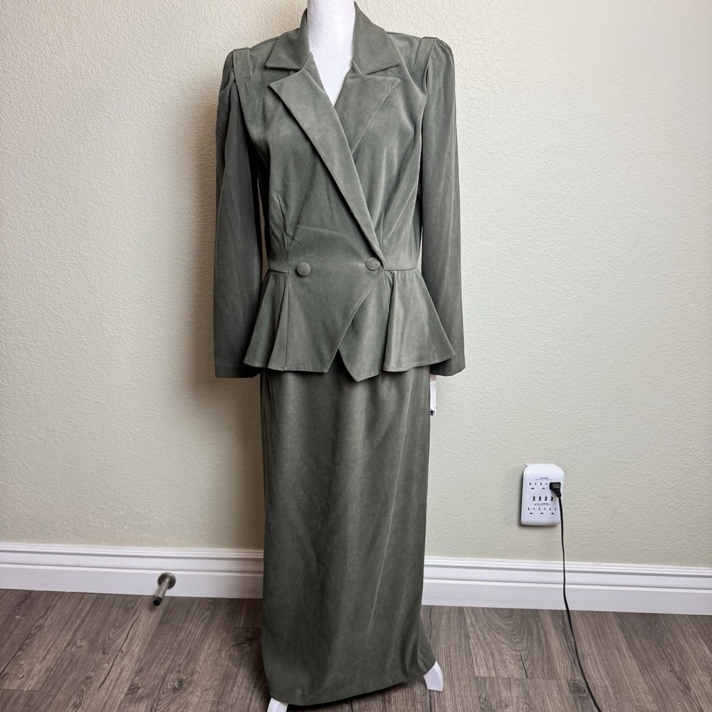 Lauren Michaels‎ Women's Dress NWT Olive Moleskin Size 8 Shoulder Pads Maxi